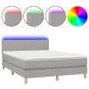 Pat cu arcuri, saltea si LED, gri deschis, 140x190 cm, textil