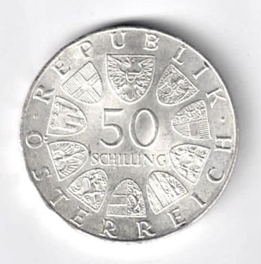 AUSTRIA 50 SCHILLING 1849 - 1974 ARGINT GENDARMERIE IN OSTERREICH STARE AUNC