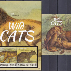 DB1 Fauna Grenada Leopard de Zapada Leu Jaguar Puma Pisica Pescar MS + SS MNH