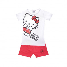 Compleu fete Hello Kitty alb cu pantaloni rosii foto