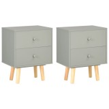 Cumpara ieftin Noptiere, 2 buc., gri, 40 x 30 x 50 cm, lemn masiv de pin