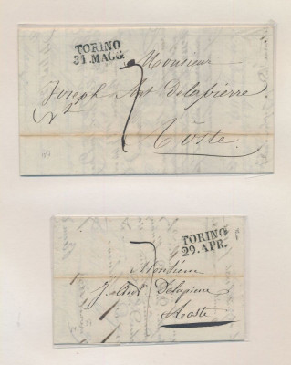 Italy - Postal History Rare 2 x Stampless Cover + Content Torino DG.032 foto