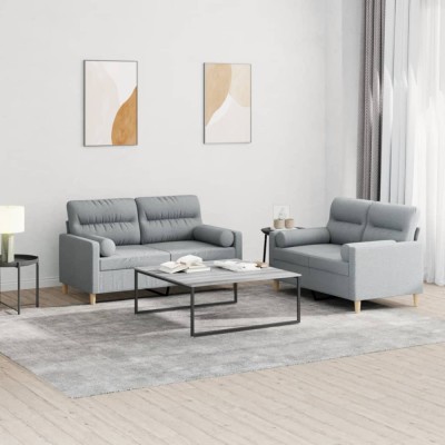 vidaXL Set de canapele cu perne, 2 piese, gri deschis, material textil foto