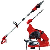 Einhell GE-HC 18 Li T PXC + GC-CS 85 E - Drujba fara acumulatori si incarcator Li-Ion 18 V - Ah 20 cm 3.76 m/s accesorii + Masina de ascutit lanturi 8