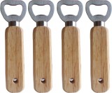 Set de 4 deschizatoare de sticle Yyst, lemn/metal, natur/argintiu, 14 x 4 cm
