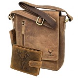 Set Pachet Cadou Barbati Borseta + Portofel: Hunter Exclusive, Piele Naturala