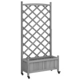 Cumpara ieftin Jardiniera cu spalier si roti, gri, lemn masiv de brad