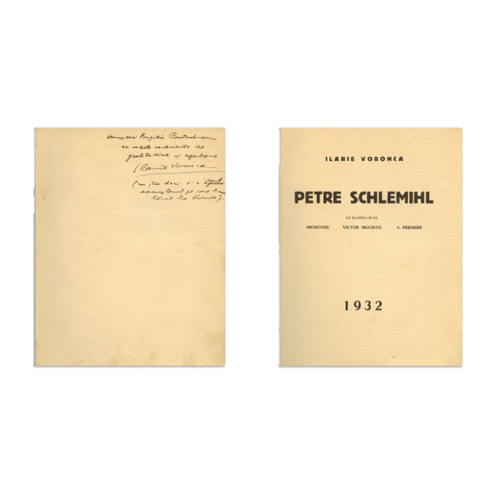 Ilarie Voronca, Petre Schlemihl, 1932, cu dedicație pentru Pompiliu Constantinescu