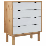 Comodă cu sertar, maro și alb, 76,5x39,5x90 cm, lemn masiv pin