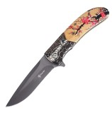 Cumpara ieftin Cutit de supravieturie pliabil Foxter, 22.5 cm, otel inoxidabil plastic si lemn, clema de agatare