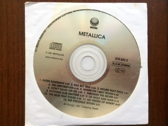 metallica black album 1991 cd disc muzica heavy metal Vertigo &lrm;rec. france VG+