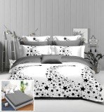 Lenjerie Pat Bumbac Black Stars, 6 Piese, Cu Elastic, 180x200, Alb/Gri
