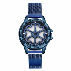 Ceas de dama Sanda, cadran in forma de inimioare rotative 360 grade bratara milaneza inchidere magnetica Albastru