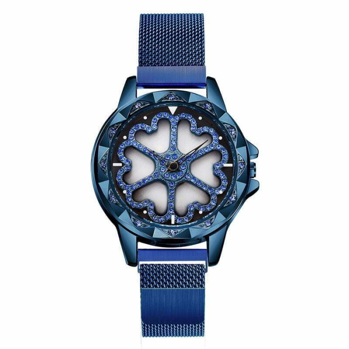 Ceas de dama Sanda, cadran in forma de inimioare rotative 360 grade bratara milaneza inchidere magnetica Albastru