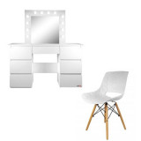 Masa de toaleta/machiaj + scaun Lars, alba, cu oglinda si LED-uri, Vanessa, 130x43x143 cm GartenVIP DiyLine, Artool