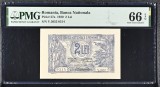 2 lei 1920 PMG66 UNC bancnota gradata