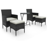 Set mobilier bistro gradina 3 piese negru poliratan si sticla