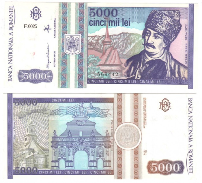 SV * Romania BNR 5000 LEI 1993 * Serii Consecutive ! Pret per Bucata ! UNC