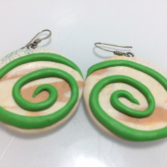 Cercei Fimo , verde cu alb, material Fimo, Hand Made