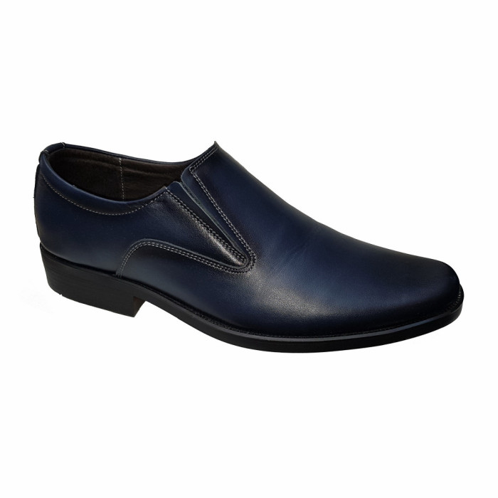 Pantofi barbatesti romanesti din piele naturala fara siret negru si bleumarin