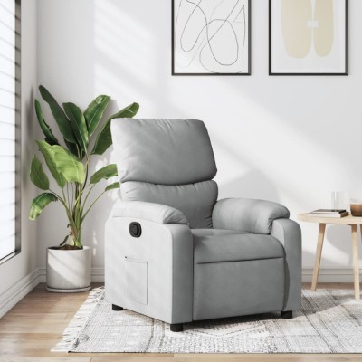 vidaXL Fotoliu rabatabil, gri deschis, material textil foto