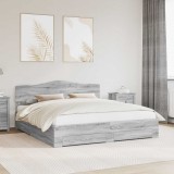 vidaXL Cadru de pat cu headboard Gri Sonoma 200 x 200 cm Lemn compozit 3413157