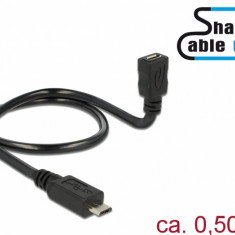 Cablu prelungitor micro USB-B 5 pini 2.0 T-M OTG ShapeCable 0.5m, Delock 83925