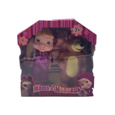 Set Papusi Masha si Ursul, Masha cu Scufita Mov , Ursul, Plastic, 15 cm
