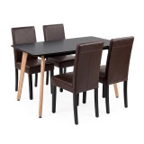 Set Sufragerie Leziter Verona 120 4+1 Negru-Maro | Masa 120cm MDF &amp; Lemn + 4 Scaune Piele Sintetica