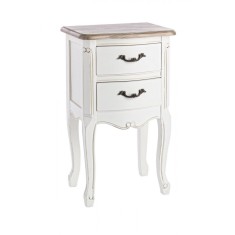 Noptiera 2 sertare din lemn alb antichzat si maro Justine 40 cm x 30 cm x 67 h