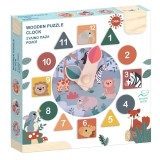 Ceas educativ si interactiv din lemn EMC ONSHOP&reg;- Wooden Puzzle Clock, cu forme geometrice si animale, +24 luni
