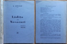 A. Axelrad, Ladita cu necazuri, Poezii, 1900 - 1945, editia 1 cu autograf catre Sanda Faur