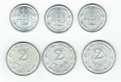 Lot 6 monede Pengo 1941 -1942 - Ungaria foto