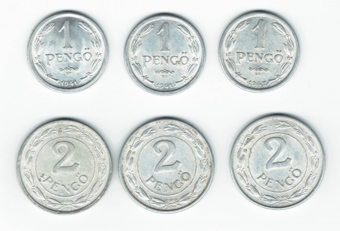 Lot 6 monede Pengo 1941 -1942 - Ungaria