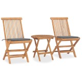 VidaXL Set mobilier exterior pliabil cu perne, 3 piese, lemn masiv tec