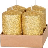 Set 4 lumanari advent aurii cu sclipici MagicHome, 4,8x8 cm