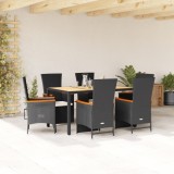 Set mobilier de gradina cu perne, 7 piese, negru, poliratan