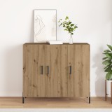 Bufet Stejar Artisan vidaXL 90x34x80 cm, Comoda Living, Lemn Masiv, Maro, 2 Usi, Rafturi Ajustabile, Design Modern