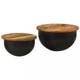 Cumpara ieftin Set masute de cafea, 2 piese, negru, lemn masiv reciclat