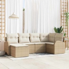 vidaXL Set de canapele pentru grădină 6 pcs Bej și alb Rattan poli 3354780