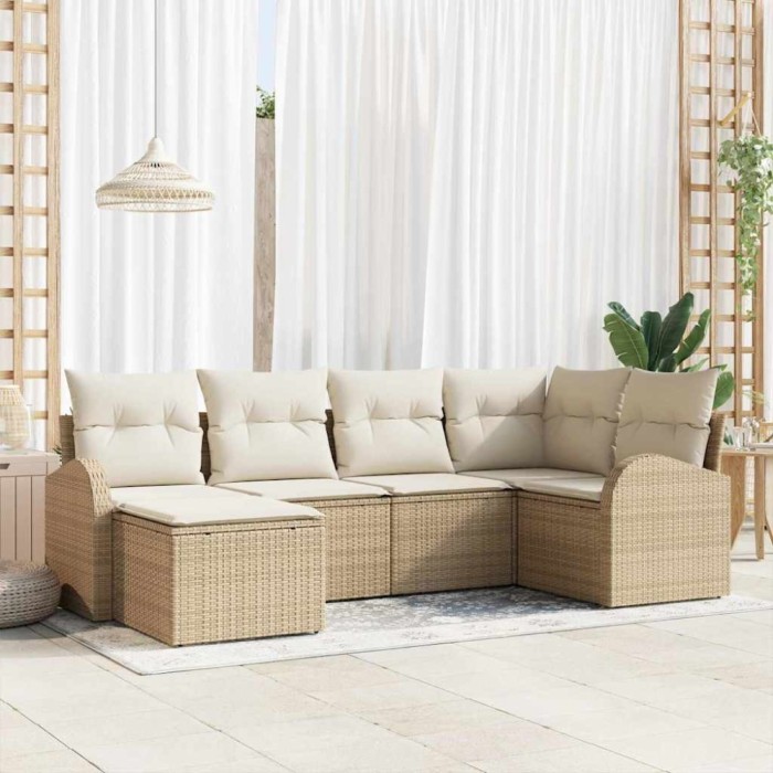 vidaXL Set de canapele pentru grădină 6 pcs Bej și alb Rattan poli 3354780