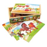 Puzzle in cutie de lemn set 4x12 piese, Animale domestice