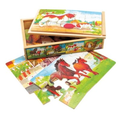 Puzzle in cutie de lemn set 4x12 piese, Animale domestice foto