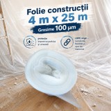 Folie constructii LDPE virgin 4m x 25m 100 microni natur 100mp protectie materiale santier