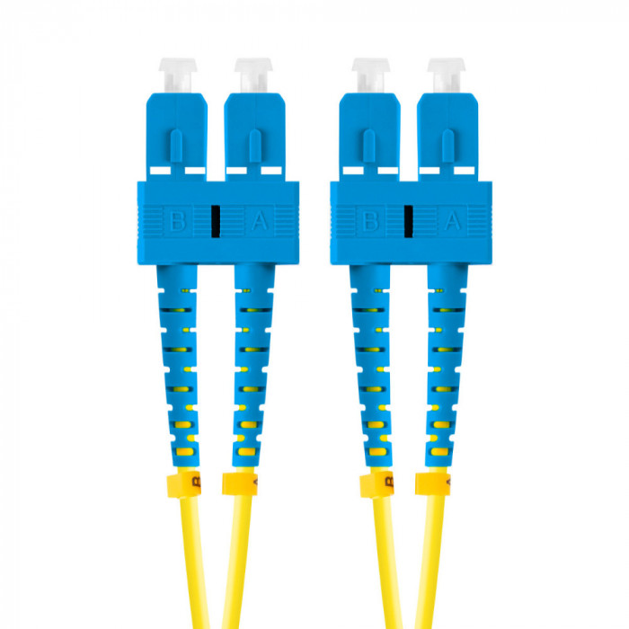 Cablu retea fibra optica cu lungime 5 m si conectori SC UPC-SC UPC, Lanberg Z43098, SM, DUPLEX 3.0MM G657A1 LSZH, galben