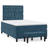 Cumpara ieftin Pat box spring cu saltea, albastru inchis, 120x200 cm, catifea