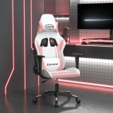 Scaun Gaming Masaj vidaXL, Piele Ecologica, Alb/Roz, Inaltime Reglabila, Pivotant 360&deg;, Roti, Cadru Metalic Robust