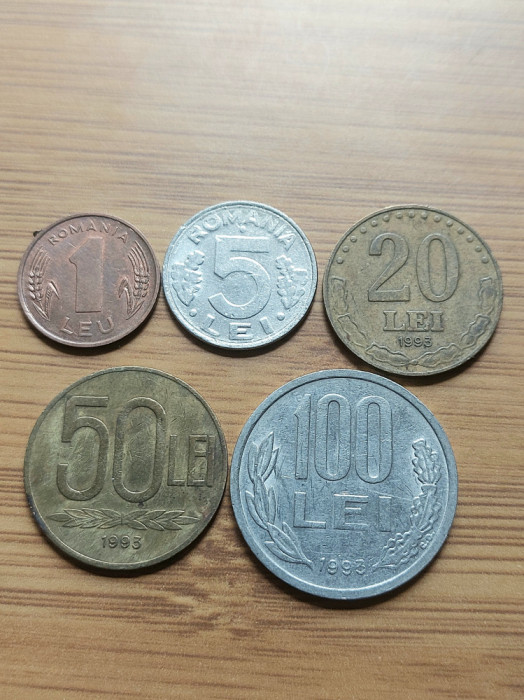 Romania Lot 5 monede anul 1993