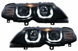 Faruri 3D U LED Angel Eyes compatibil cu BMW Seria 3 E46 Facelift (09.2001-03.2005) Limousine Touring Negru HLBME46FL3DB