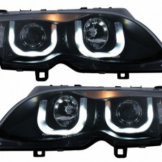 Faruri 3D U LED Angel Eyes BMW Seria 3 E46 Facelift (09.2001-03.2005) Limousine Touring Negru Performance AutoTuning